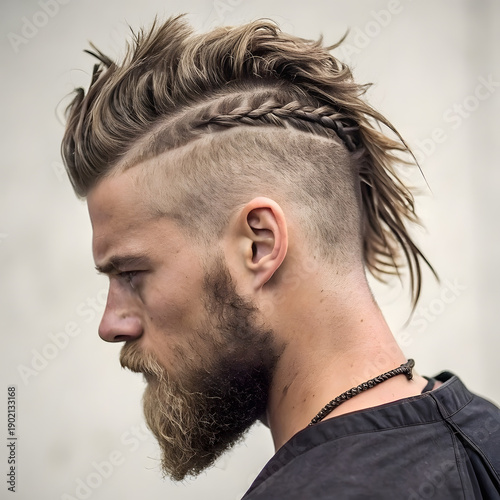 Rugged Warrior Haircut with Side Braids and High Skin Fade