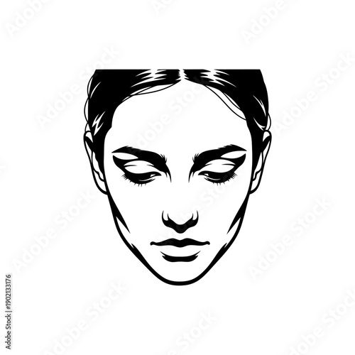Woman Face Illustration with Eyes Closed.