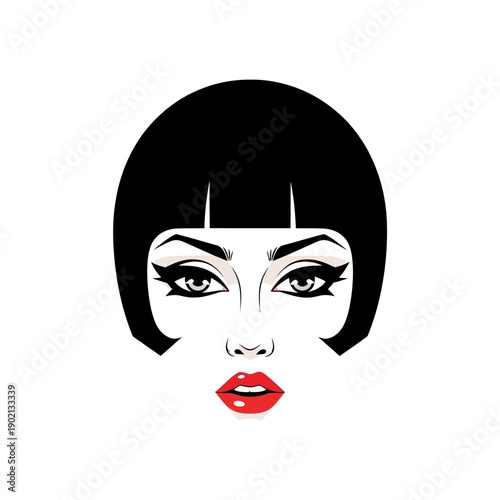 Woman Face Illustration with Red Lips.