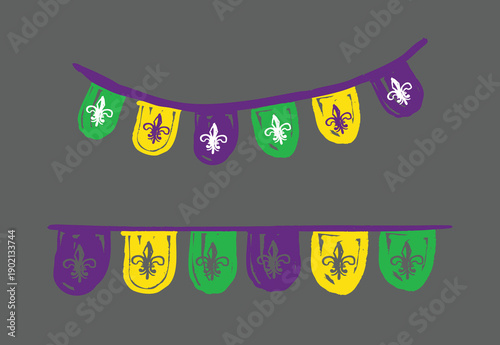 Vintage Mardi Gras Bunting Banner with Fleur De Lis Decoration