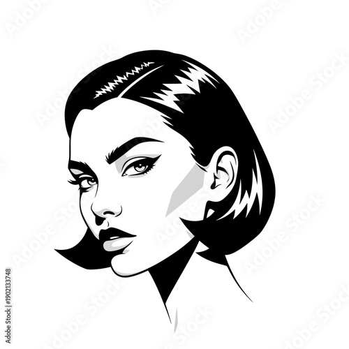 Woman with Bobbed Hair Illustration Portrait.
