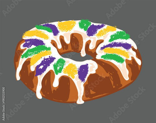 Festive Vintage King Cake Illustration
