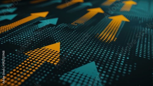 Digital Market Growth Concept with Bright Blue and Orange Arrows on Technological Background