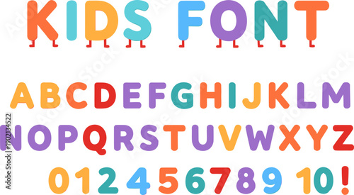Vibrant and Playful Kids Font Alphabet, Numbers, and Exclamation Mark Set