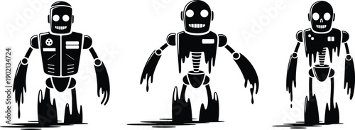 Black zombie silhouette collection rising from graves in spooky cemetery, undead monster set for Halloween graveyard design elements isolated on plain white background