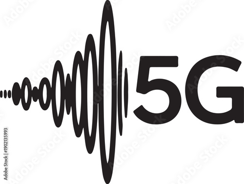 The 5g network symbol with a wave pattern representing signal transmission.
