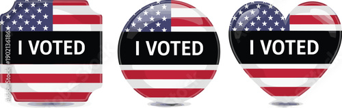 American flag i voted stickers in three shapes patriotic voting