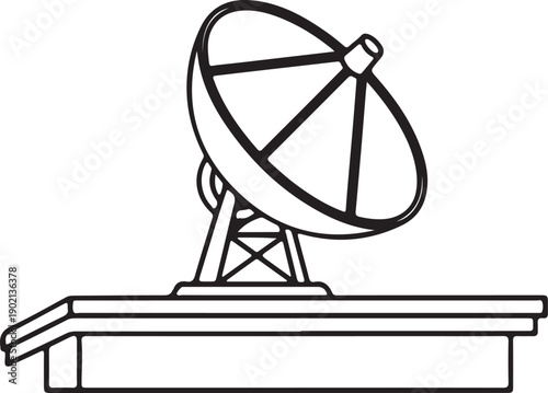 Satellite dish mounted on a sturdy rectangular base with a tripod support structure