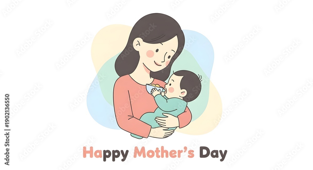 Obraz premium Happy mothers day mom and child love illustration
