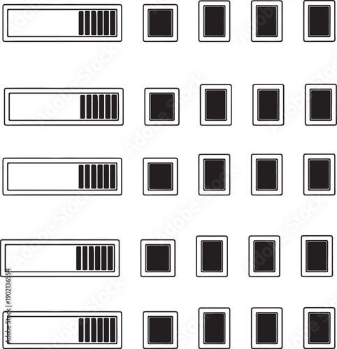 Abstract geometric shapes arranged in a grid pattern with varying sizes and orientations