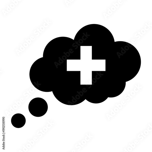 Healthcare communication symbol isolated on transparent background. Black medical cross thought bubble for online pharmacy help, doctor consultations, and customer support