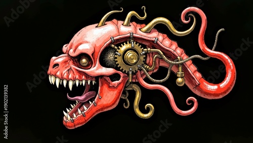 Gear beast head mechanical dark fantasy close-up