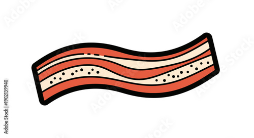 A stylized illustration of a wavy strip of bacon with distinct layers of fat and meat.