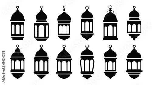 Set of fanoos lantern isolated on white background in flat design style for islamic celebration designs