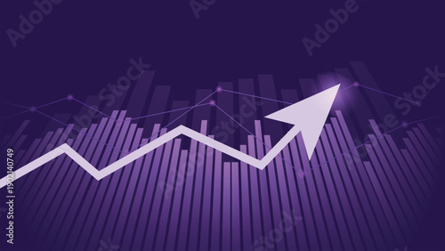 Futuristic Data Visualization Purple Background with Arrow, Financial Graphs, Business Growth Trends, Analytics Dashboard