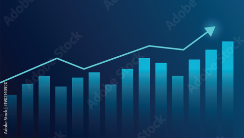 Futuristic Data Visualization Blue Background with Arrow, Financial Graphs, Business Growth Trends, Analytics Dashboard and Market Performance