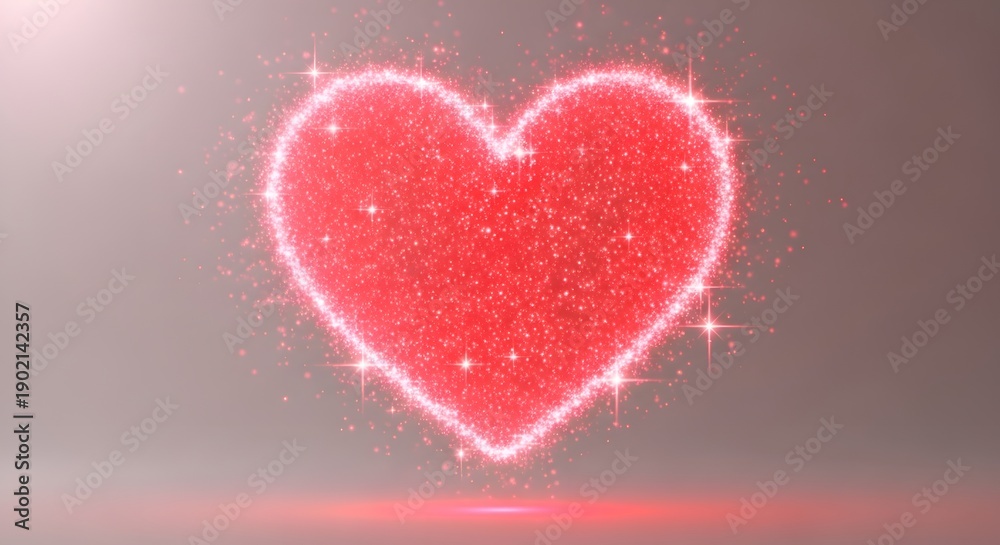 Obraz premium Red Heart Shape with Sparkling Glitter Particles Floating in Space sparkle