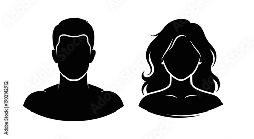 Black silhouettes of a male and female head and shoulders, representing generic user avatars or profile icons on a white background.