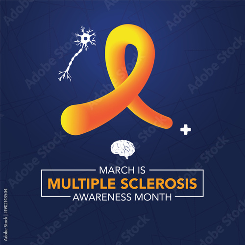 Orange awareness ribbon. Multiple sclerosis ribbon. Multiple sclerosis awareness poster with an orange ribbon made white background. Symbol of multiple sclerosis. Vector	
