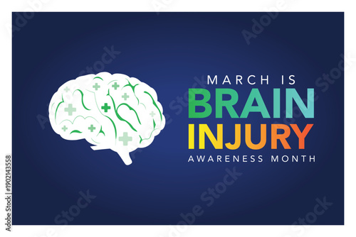 Brain injury awareness month concept with low poly brain. Wireframe low poly style. Abstract modern vector illustration on dark blue background.	