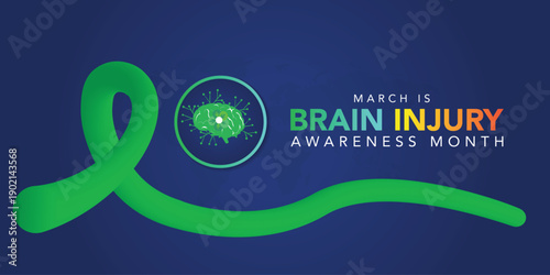 Brain injury awareness month concept with low poly brain. Wireframe low poly style. Abstract modern vector illustration on dark blue background.	