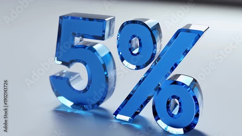 A close-up shot of the number 5 and a percentage sign crafted from vibrant blue glass. The symbols are on a reflective surface