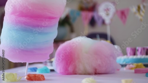 Colorful cotton candy delight amidst the joy of a festive birthday party
