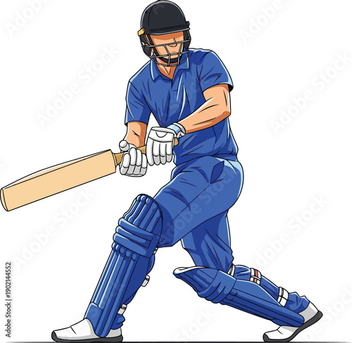 A cricket player in blue uniform is playing cricket