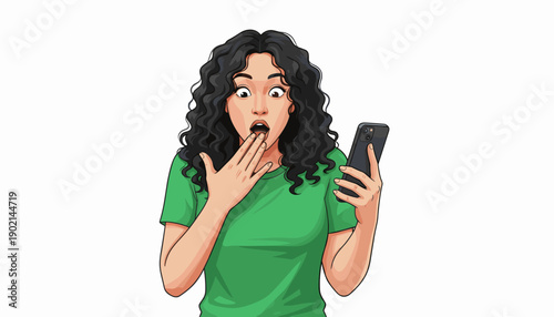 Shocked young Asian woman holding a smartphone with a surprised expression on her face.