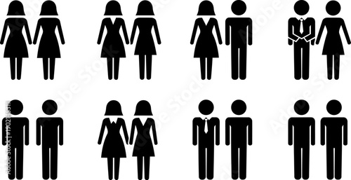 Diverse Group of People Icons and Couple Silhouettes Representing Relationships and Gender