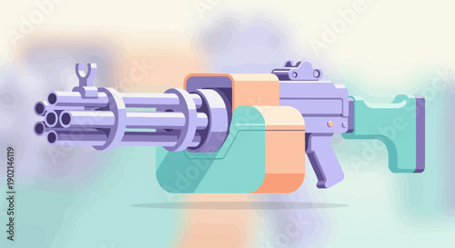Minimalist illustration of a multi-barreled weapon in pastel colors