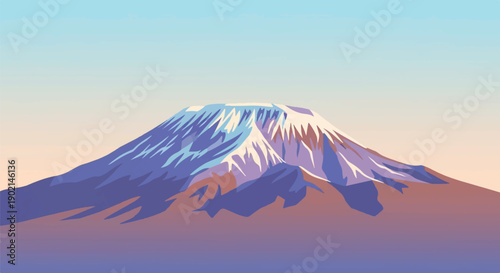 Minimalist illustration of a snow-capped mountain range against a gradient sky
