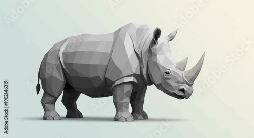 Low-poly rhinoceros illustration against a light gradient background