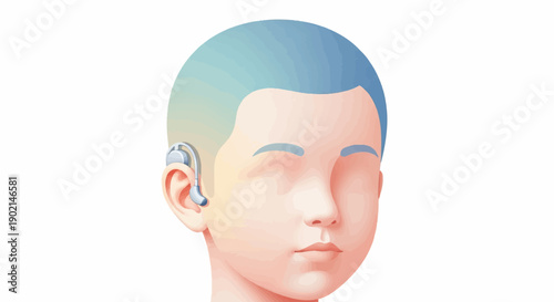 Head with subtle hair color gradient and ear-worn device