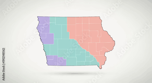 Iowa map divided into three colored regions
