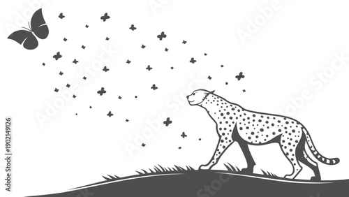 Leopard Wildlife Minimal Night Scene Vect