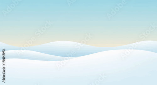 Gently rolling snow-covered hills under a soft gradient sky