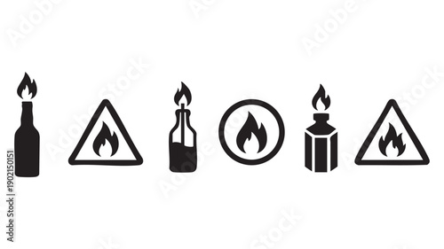 Molotov cocktail icons set for street protest and survival game graphics