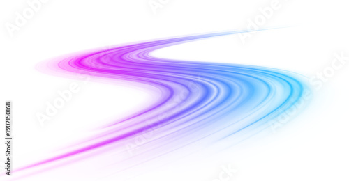 Expressway road with neon ray and digital glow. A flowing light swirl with bright streaks.