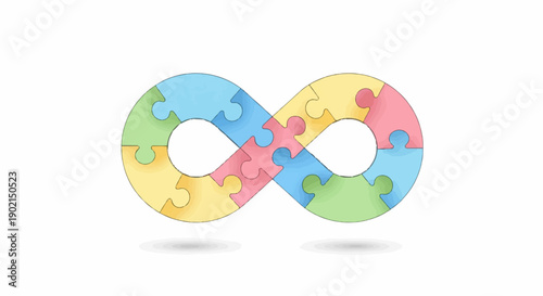 Infinity symbol formed by colorful puzzle pieces, symbolizing connection