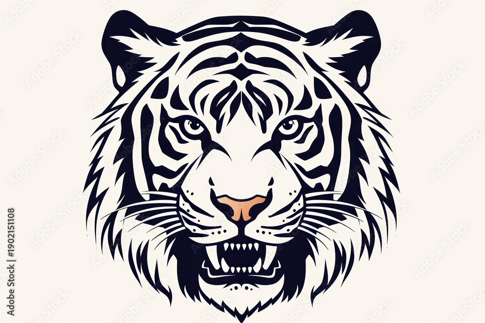 Fototapeta premium Tiger shape in embroidery style animal mammal white.