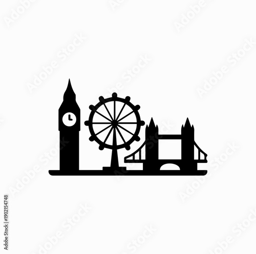 London Skyline Minimal Icon with Big Ben, London Eye and Tower Bridge