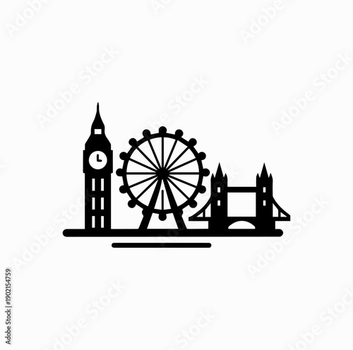 London Skyline Minimal Icon with Big Ben, London Eye and Tower Bridge