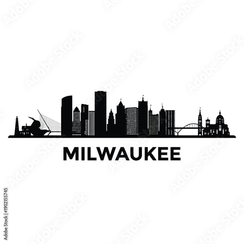 Milwaukee skyline silhouette with prominent buildings and harbor bridge