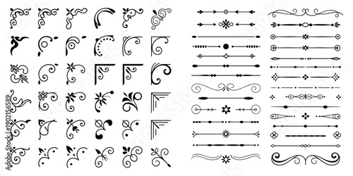 Vintage Design Elements with Decorative Corners and Elegant Ornaments, Classic Retro Flourishes for Frames, Borders, Invitations, Certificates, Branding, and Graphic Design Projects