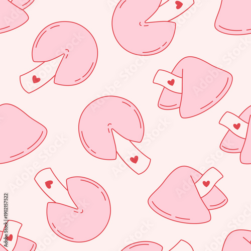 Seamless pattern with cute outline fortune cookies. Design for banner, wallpaper, wrapping paper, background, card, poster. Vector illustration in flat style