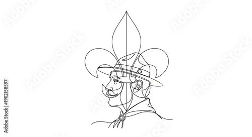 line drawing of smiling man wearing fleur de lis hat
