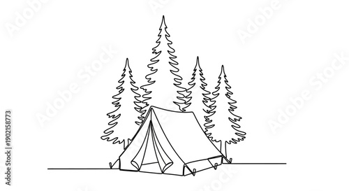 camping tent in forest, illustration