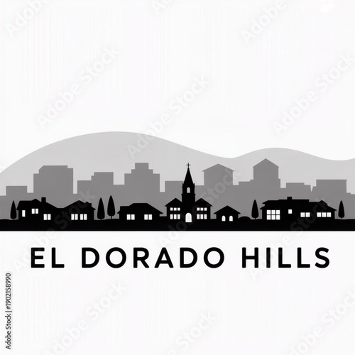 ‎El Dorado Hills California Skyline Silhouette — A Scenic Foothill Community Near Folsom Lake Vector Illustration