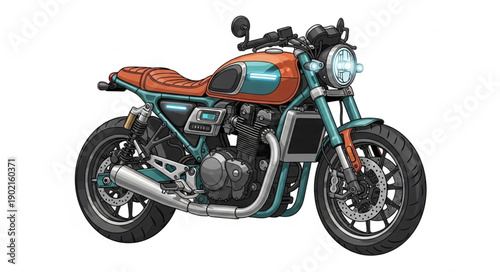 Custom Cafe Racer Motorcycle Detailed Illustration.